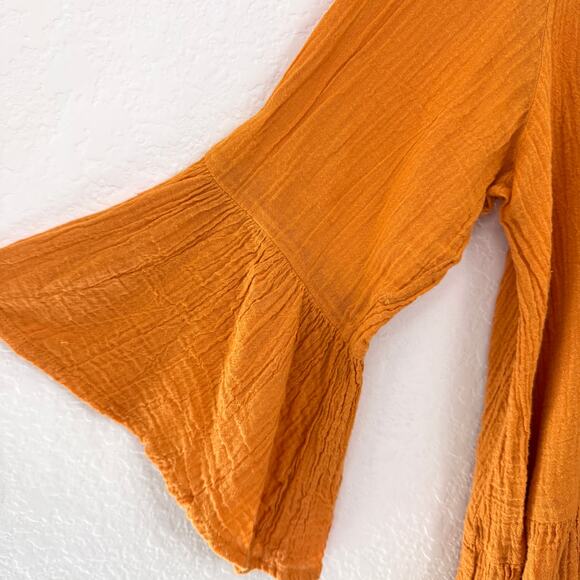 Bryn Walker Womens Flowy Blouse Top Size M Lagenlook 100% Cotton Guazy Orange - Picture 4 of 8